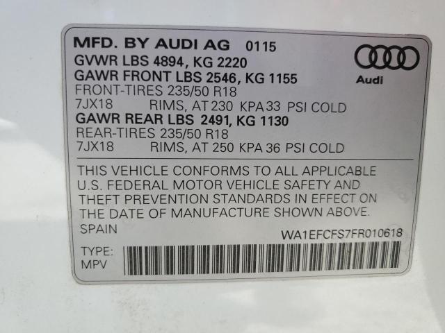 WA1EFCFS7FR010618 - 2015 AUDI Q3 PREMIUM PLUS Ağ foto 13