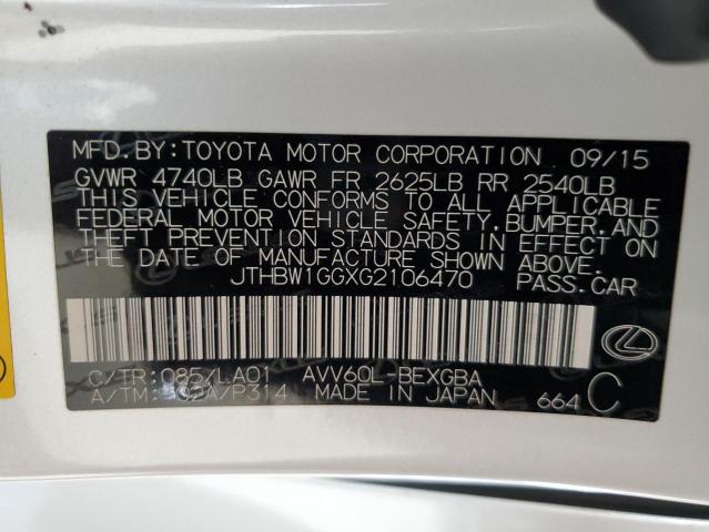 JTHBW1GGXG2106470 - 2016 LEXUS ES 300H WHITE photo 13