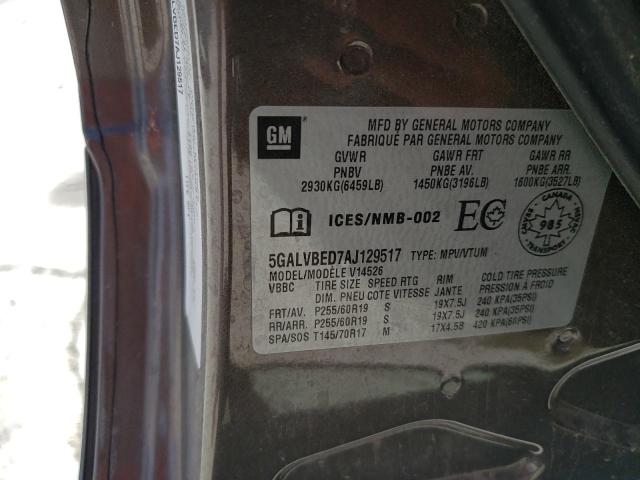 5GALVBED7AJ129517 - 2010 BUICK ENCLAVE CXL BROWN photo 13