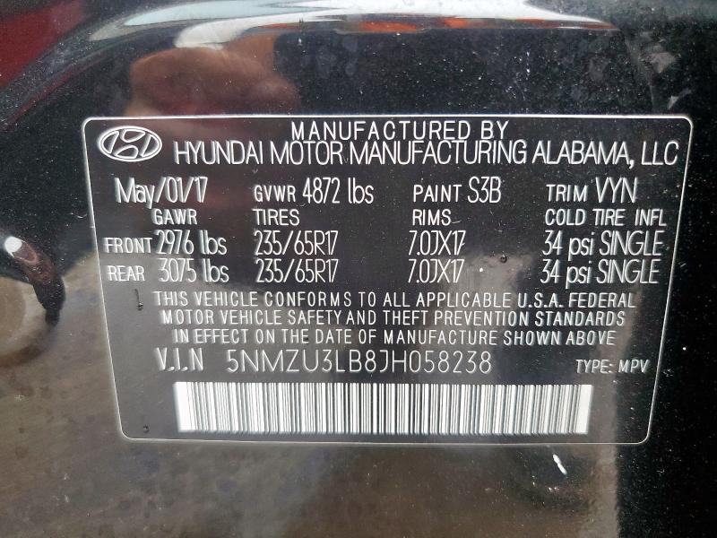 5NMZU3LB8JH058238 - 2018 HYUNDAI SANTA FE S BLACK photo 13