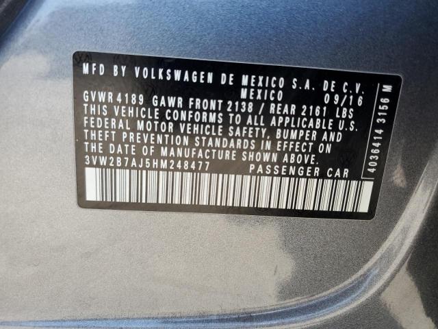 3VW2B7AJ5HM248477 - 2017 VOLKSWAGEN JETTA S GRAY photo 13