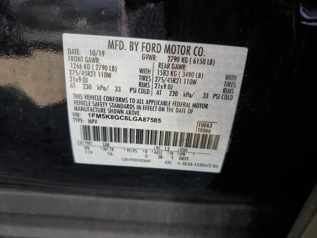 1FM5K8GC6LGA87585 - 2020 FORD EXPLORER ST BLACK photo 12