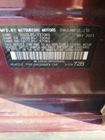 ML32AUHJ9PH006484 - 2023 MITSUBISHI MIRAGE ES BURGUNDY photo 13