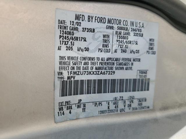 1FMZU73KX3ZA67329 - 2003 FORD EXPLORER XLT ვერცხლისფერი ფოტო 13