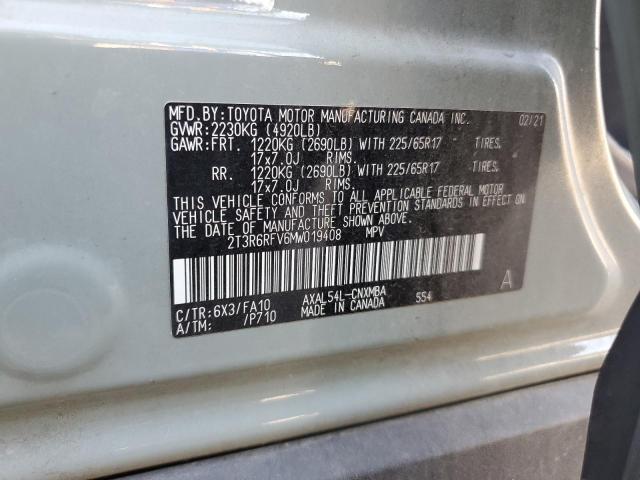 2T3R6RFV6MW019408 - 2021 TOYOTA RAV4 XLE GRAY photo 13