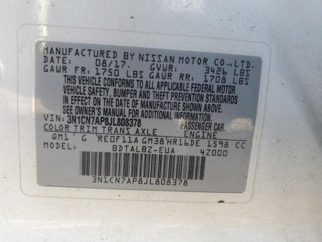 3N1CN7AP8JL808378 - 2018 NISSAN VERSA S Weiß Foto 12