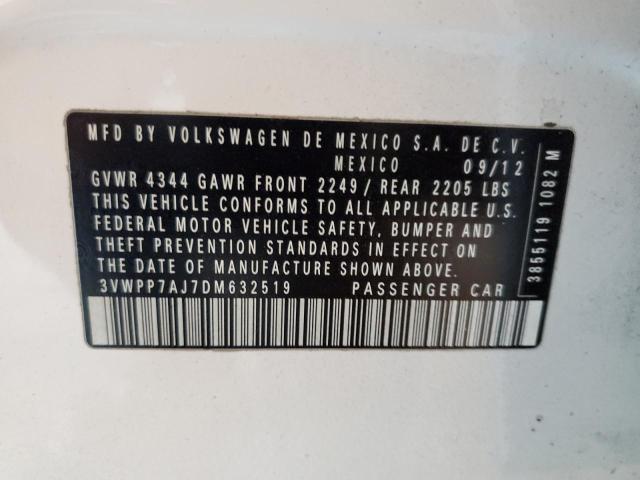 3VWPP7AJ7DM632519 - 2013 VOLKSWAGEN JETTA S WHITE photo 12