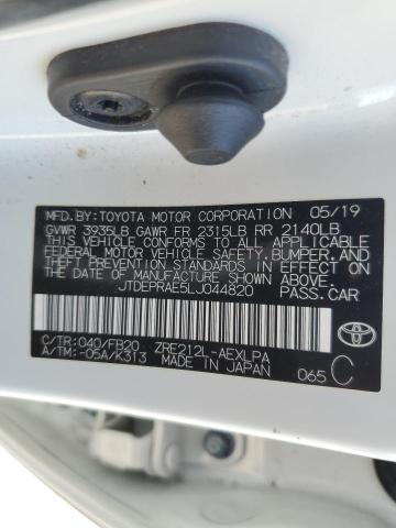 JTDEPRAE5LJ044820 - 2020 TOYOTA COROLLA LE WHITE photo 12