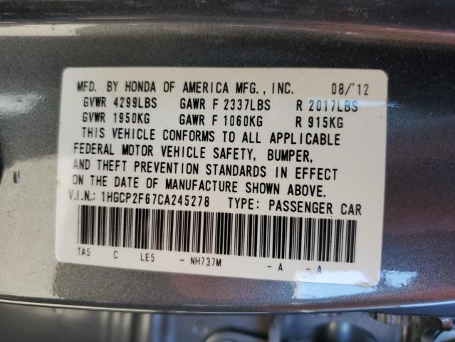 1HGCP2F67CA245278 - 2012 HONDA ACCORD SE 灰色 照片 12