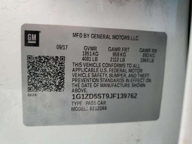 1G1ZD5ST9JF139762 - 2018 CHEVROLET MALIBU LT Ақ фото 12