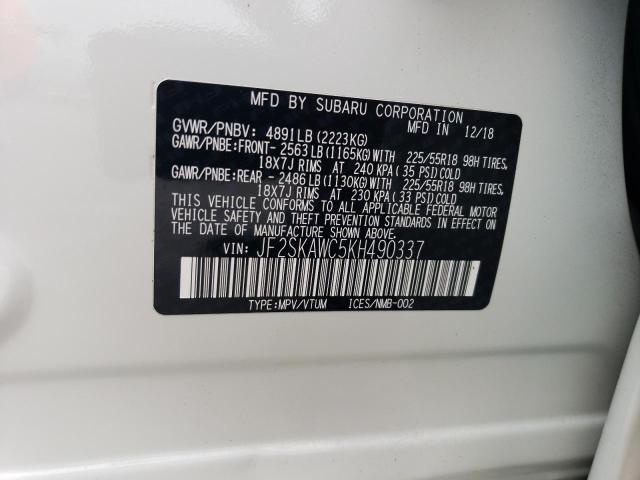 JF2SKAWC5KH490337 - 2019 SUBARU FORESTER TOURING 白色 照片 14