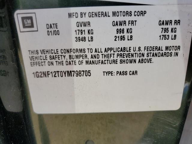 1G2NF12T0YM798705 - 2000 PONTIAC GRAND AM SE1 GREEN photo 12