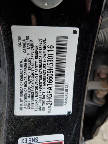 2HGFA16609H530116 - 2009 HONDA CIVIC LX-S Noir photo 12