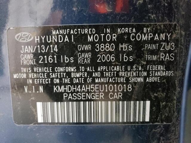 KMHDH4AH5EU101018 - 2014 HYUNDAI ELANTRA SE BLUE photo 12