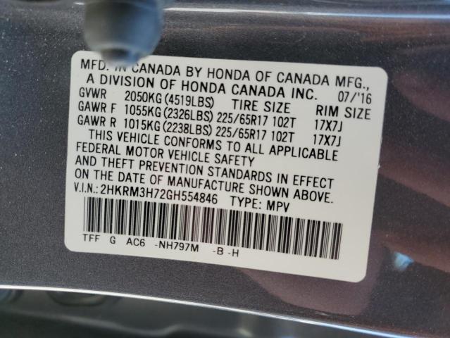 2HKRM3H72GH554846 - 2016 HONDA CR-V EXL GRAY photo 14