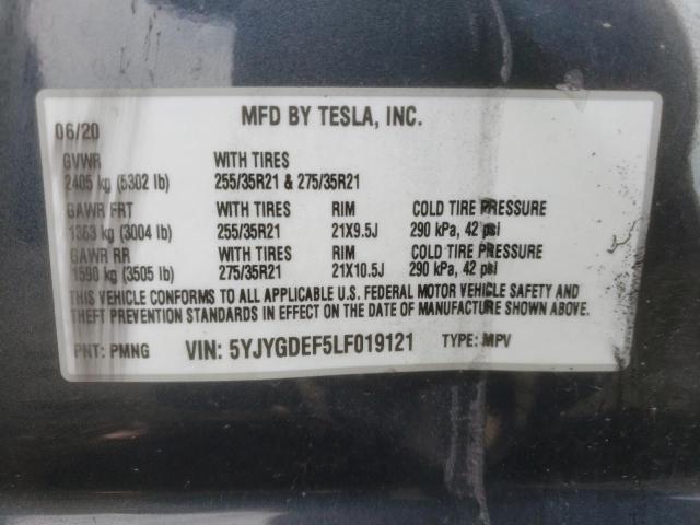 5YJYGDEF5LF019121 - 2020 TESLA MODEL Y GRAY photo 12