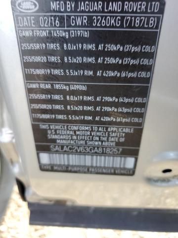 SALAC2V63GA818257 - 2016 LAND ROVER LR4 ვერცხლისფერი ფოტო 12