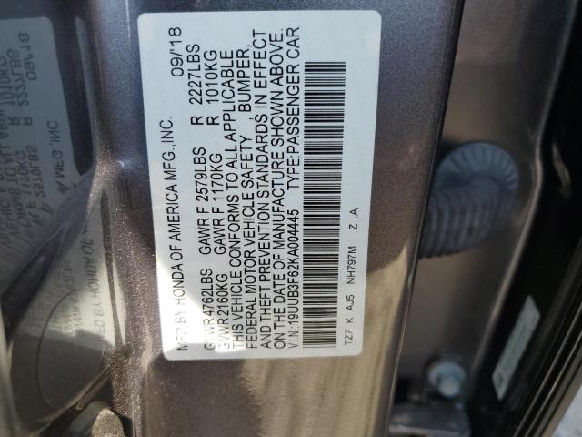 19UUB3F62KA004445 - 2019 ACURA TLX TECHNOLOGY CHARCOAL photo 13
