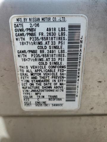 JN8AZ08T86W414176 - 2006 NISSAN MURANO SL SILVER photo 12