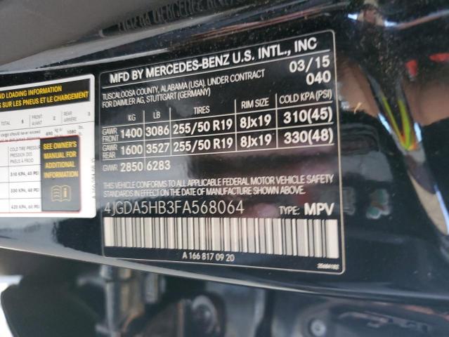 4JGDA5HB3FA568064 - 2015 MERCEDES-BENZ ML 350 4MATIC BLACK photo 13