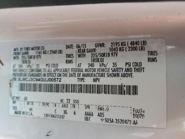 5LMCJ3C94GUJ00572 - 2016 LINCOLN MKC RESERVE WHITE photo 13