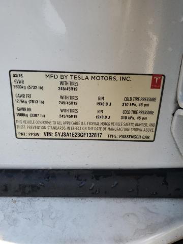 5YJSA1E23GF132817 - 2016 TESLA MODEL S Սպիտակ լուսանկար 12