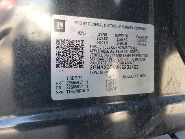 2GNAXJEV4K6231463 - 2019 CHEVROLET EQUINOX LT BLACK photo 13