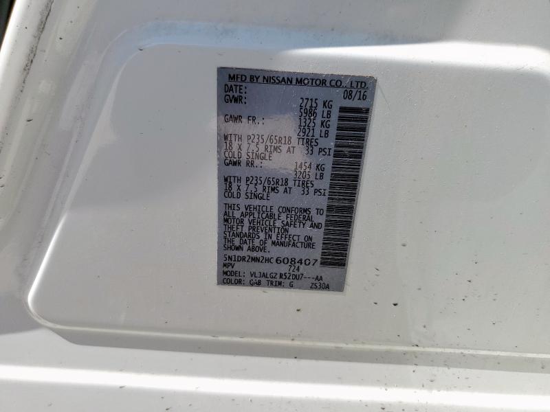 5N1DR2MN2HC608407 - 2017 NISSAN PATHFINDER S 白色 照片 13