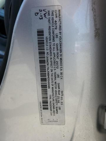 3VW2K7AJ9BM056048 - 2011 VOLKSWAGEN JETTA BASE 银色 照片 12