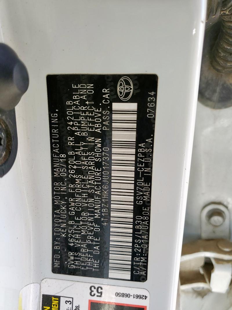 4T1BZ1HK6JU017370 - 2018 TOYOTA CAMRY XSE WHITE photo 12