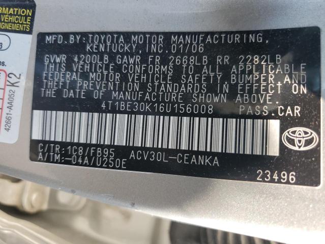 4T1BE30K16U156008 - 2006 TOYOTA CAMRY LE SILVER photo 13