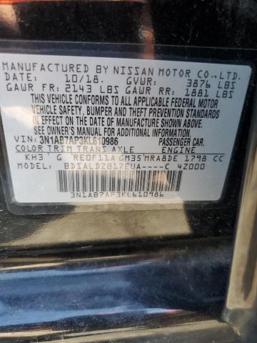 3N1AB7AP3KL610986 - 2019 NISS SENTRA S BLACK photo 12