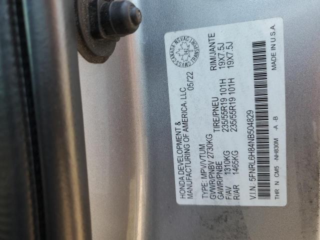 5FNRL6H84NB504829 - 2022 HONDA ODYSSEY TOURING SILVER photo 13