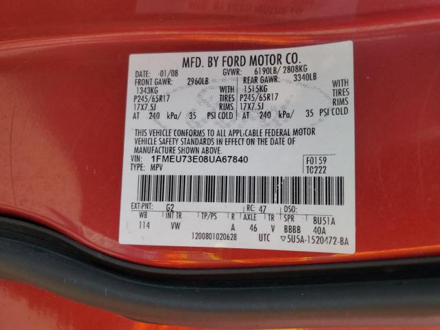 1FMEU73E08UA67840 - 2008 FORD EXPLORER XLT RED photo 14