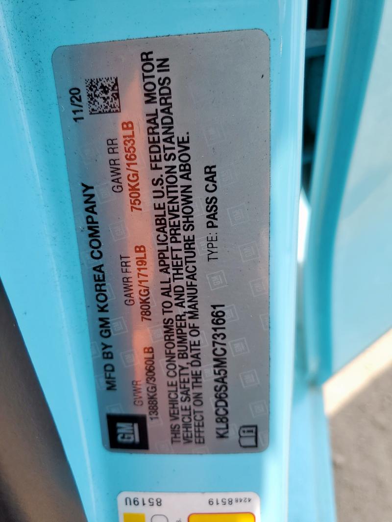 KL8CD6SA5MC731661 - 2021 CHEV SPARK 1LT BLUE photo 12