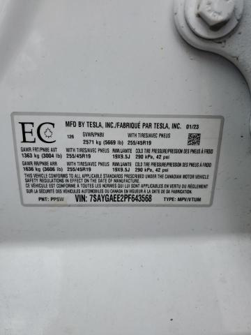 7SAYGAEE2PF643568 - 2023 TESLA MODEL Y 白色 照片 14