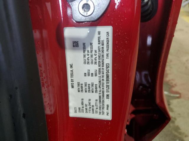 5YJ3E1EB9MF047923 - 2021 TESLA MODEL 3 红色 照片 13