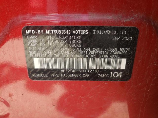 ML32F4FJ6LHF12730 - 2020 MITSUBISHI MIRAGE G4 SE RED photo 10