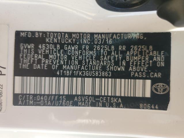 4T1BF1FK3GU583863 - 2016 TOYOTA CAMRY LE თეთრი ფოტო 13