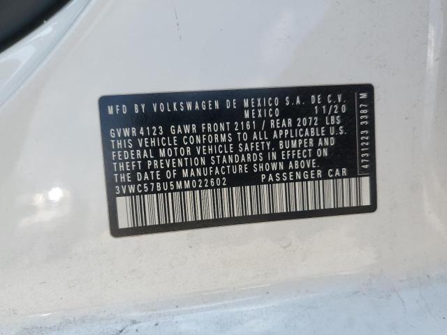 3VWC57BU5MM022602 - 2021 VOLKSWAGEN JETTA S 白色 照片 12