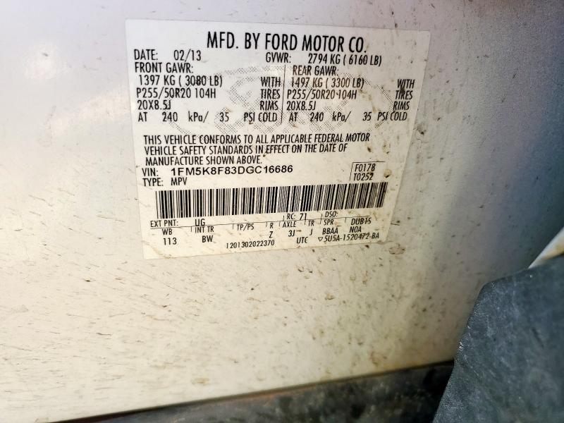 1FM5K8F83DGC16686 - 2013 FORD EXPLORER LIMITED WHITE photo 13