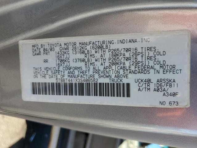 5TBBT441X3S406582 - 2003 TOYOTA TUNDRA ACCESS CAB SR5 SILVER photo 12