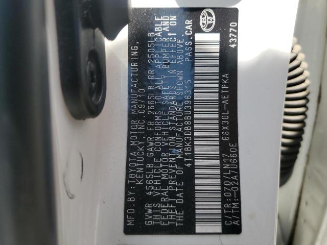 4T1BK3DB8BU396315 - 2011 TOYOTA AVALON BASE 白色 照片 12