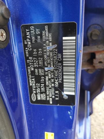 KMHCT4AE1CU258722 - 2012 HYUNDAI ACCENT GLS BLUE photo 12