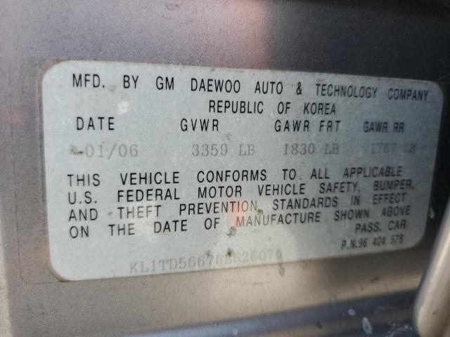 KL1TD56676B626076 - 2006 CHEVROLET AVEO BASE Boz foto 12