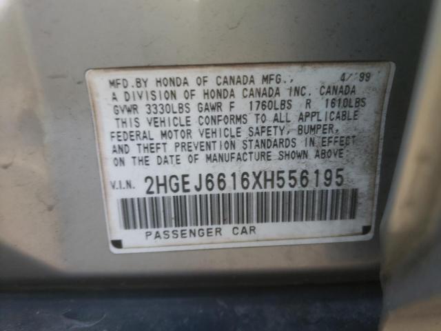 2HGEJ6616XH556195 - 1999 HONDA CIVIC BASE SILVER photo 13