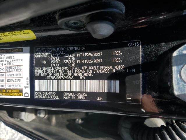 JTEZU5JR3F5099863 - 2015 TOYOTA 4RUNNER SR5 黑色 照片 12