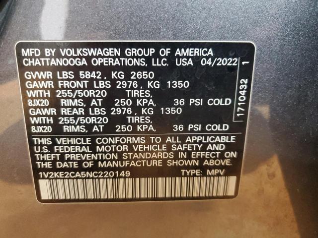 1V2KE2CA5NC220149 - 2022 VOLKSWAGEN ATLAS CROS SE GRAY photo 13