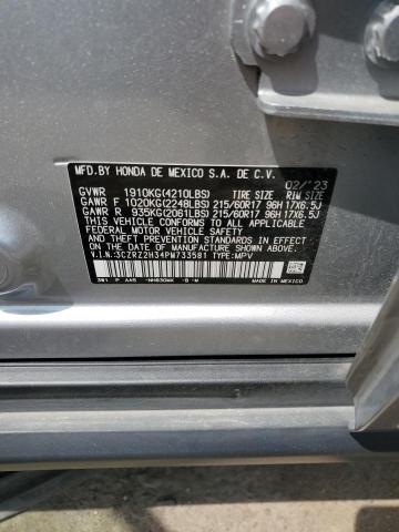 3CZRZ2H34PM733581 - 2023 HONDA HR-V LX ვერცხლისფერი ფოტო 12