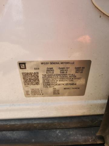 1GNERGKW7KJ270854 - 2019 CHEVROLET TRAVERSE LT თეთრი ფოტო 13